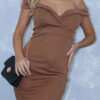 Φόρεμα λούρεξ καφέ μίνι έξωμο με cups