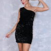 Φόρεμα μαύρο μίνι παγέτα με έναν ώμο