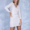 Φόρεμα πλεκτό εκρού μίνι ελαστικό με Ve