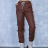Παντελόνι δερματίνη καφέ με τσέπες