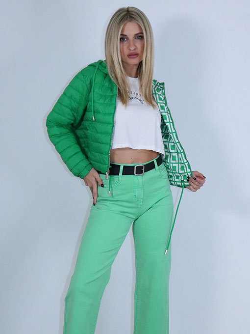 Μπουφανάκι κοντό πράσινο φουσκωτό με κουκούλα