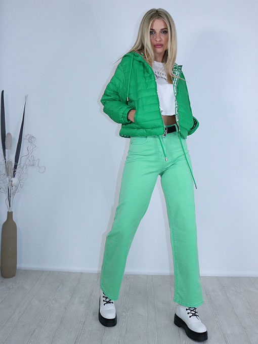 Μπουφανάκι κοντό πράσινο φουσκωτό με κουκούλα