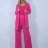 Σετ πλισέ παντελόνα και ζακέτα μακριά φούξια