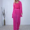 Σετ πλισέ παντελόνα και ζακέτα μακριά φούξια