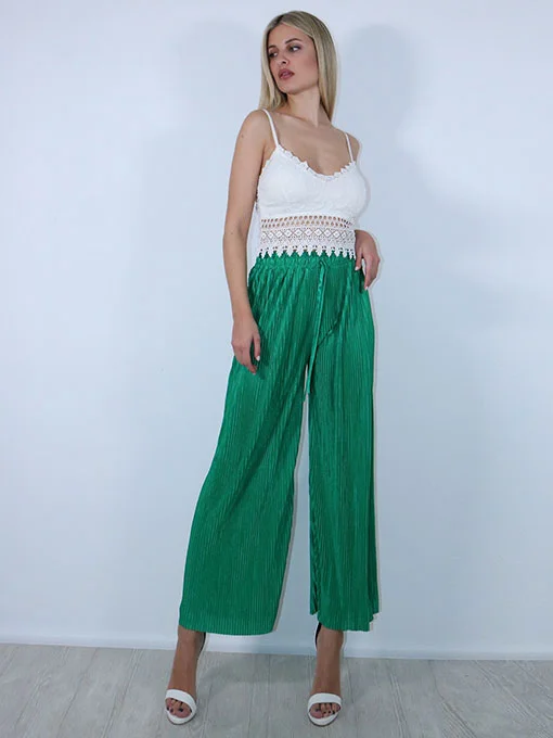 Ζιπ κιλότ πράσινο πλισέ σατέν με λάστιχο