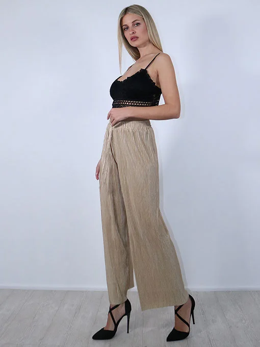 Ζιπ κιλότ μπεζ πλισέ σατέν με λάστιχο