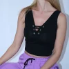 Crop top μαύρο με κορδόνι