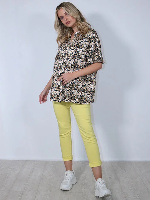 Πουκάμισο floral μπλε με κοντό μανίκι