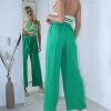 Παντελόνα πράσινη φαρδιά με λάστιχο στη μέση