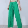 Παντελόνα πράσινη φαρδιά με λάστιχο στη μέση