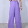 Παντελόνα μωβ φαρδιά με λάστιχο στη μέση