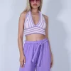 Crop top πλεκτό εξώπλατο μωβ