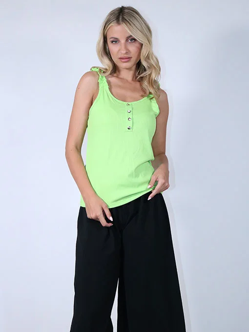 Φανελάκι ριπ λαχανί με χρυσά κουμπάκια