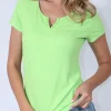 Μπλουζάκι ριπ κοντομάνικο λαχανί με κουμπάκια
