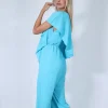 Φόρμα ολόσωμη τιρκουάζ με έναν ώμο