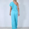 Φόρμα ολόσωμη τιρκουάζ με έναν ώμο