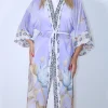 Κιμονό εμπριμέ λιλά μακρύ c-throu