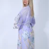 Κιμονό εμπριμέ λιλά μακρύ c-throu