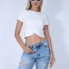 Crop top ριπ λευκό κοντομάνικο