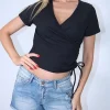 Crop top μαύρο ριπ κρουαζέ
