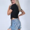 Crop top μαύρο ριπ κρουαζέ