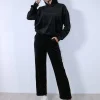 Σετ βελούδο μαύρο παντελόνα και μπλούζα με κουκούλα