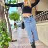 Φούστα τζίν μίντι ελαστική με άνοιγμα 