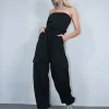 Ολόσωμη φόρμα στράπλες μαύρη με λάστιχο