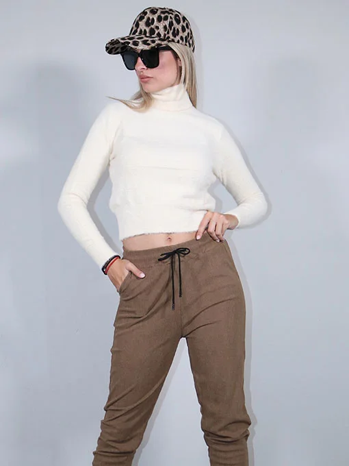 Μπλουζάκι crop πλεκτό εκρού χνούδι ζιβάγκο