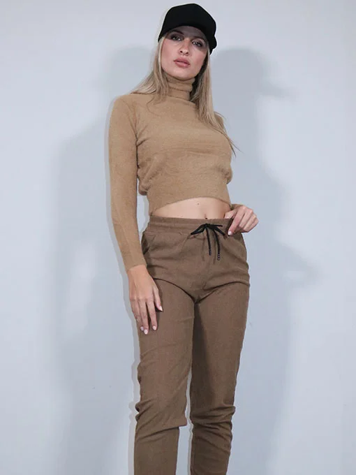 Μπλουζάκι crop πλεκτό μπεζ χνούδι ζιβάγκο