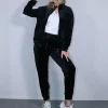 Σετ βελούδο μαύρο ζακέτα και παντελόνι φόρμας