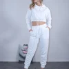 Σετ φόρμα λευκή φούτερ μπλούζα crop και παντελόνι