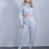Σετ φόρμα γκρι φούτερ μπλούζα crop και παντελόνι