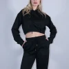 Σετ φόρμα φούτερ μπλούζα crop και παντελόνι