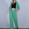 Σετ φόρμα κοτλέ λαχανί ζακέτα με φερμουάρ και παντελόνι 