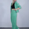 Σετ φόρμα κοτλέ λαχανί ζακέτα με φερμουάρ και παντελόνι 