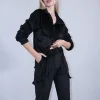 Σετ φόρμα βελούδο μαύρο παντελόνι cargo και μπλούζα