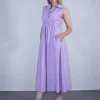 Φόρεμα τύπου λινό λιλά με κουμπάκια