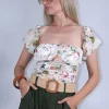 Crop top floral με cups στο στήθος