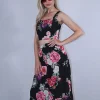 Σετ floral μαύρο φούστα μακριά με βολάν και μπούστο