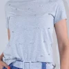 T-shirt γκρι με πέτρες strass και λαιμόκοψη 