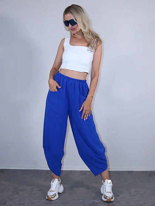 Σαλβάρι φαρδύ μπλε με λάστιχο και τσέπες