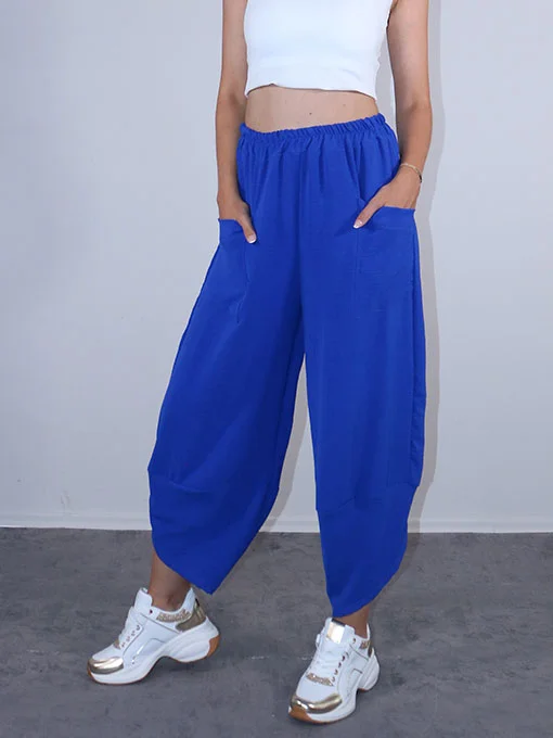 Σαλβάρι φαρδύ μπλε με λάστιχο και τσέπες