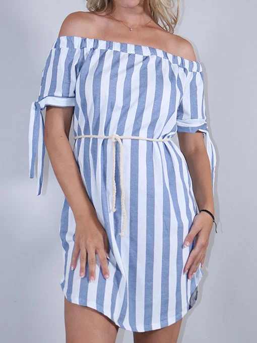 Φόρεμα χαμόγελο μίνι ριγέ μπλε