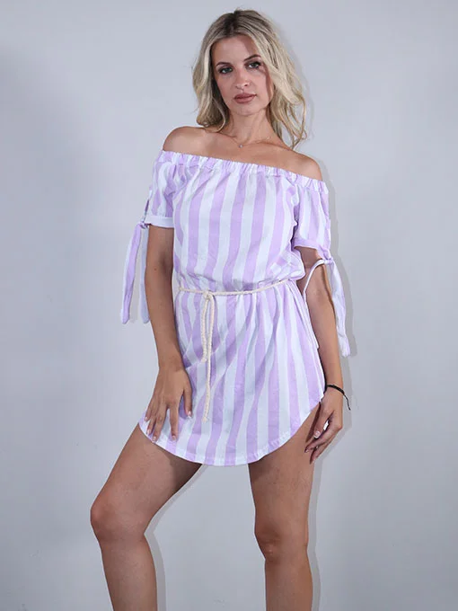 Φόρεμα χαμόγελο μίνι ριγέ λιλά