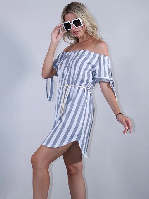 Φόρεμα χαμόγελο μίνι ριγέ γκρι