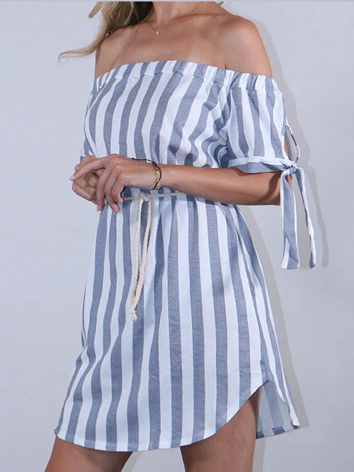 Φόρεμα χαμόγελο μίνι ριγέ γκρι