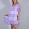 Φόρεμα με δαντέλα λιλά έξωμο closs