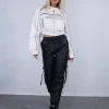 Jacket crop εκρού δερματίνη