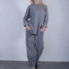 Σετ φούτερ γκρι μπλούζα φαρδιά με σαλβάρι